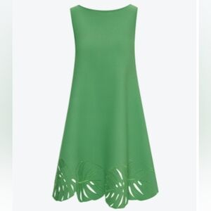 □$2,590 NEW W. TAG OSCAR DE LA RENTA KELLY GREEN PALM LEAF CUT OUT DRESS US S